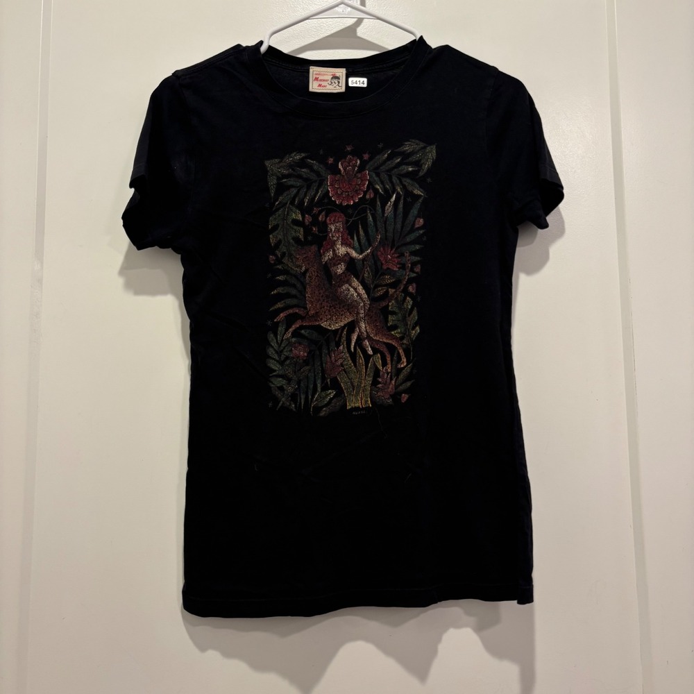 Mischief Made Womens Graphic T-Shirt Black Leopard Tropical Art Medium USA Made